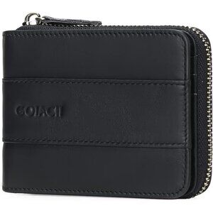 Men's B-Black Wallets Genuine Leather Front Around Zip Pocket Credit Card